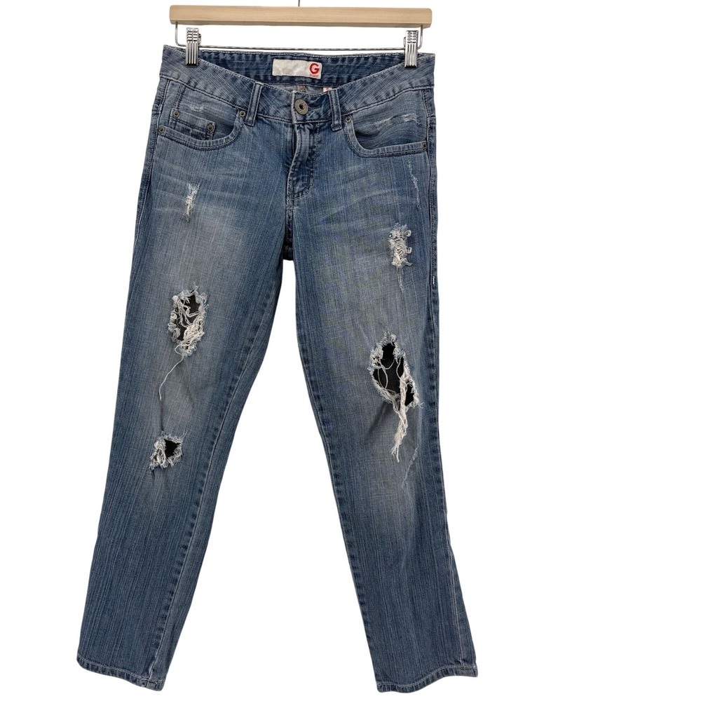 G by Guess Benny Boyfriend Jeans 26 Blue Distressed Ripped Denim Womens